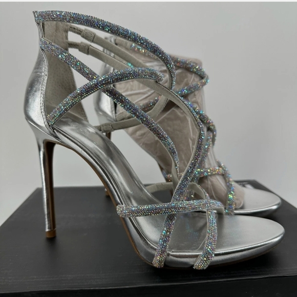 INC International Concepts Glittering Silver Heels - Picture 1 of 15